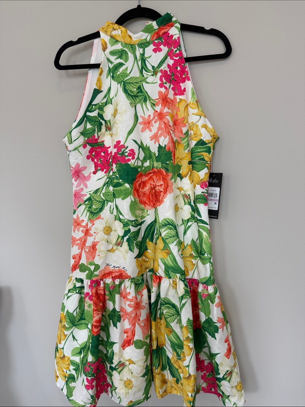 Karl Lagerfeld Floral Halter Summer Dress in White, Yellow, Pink, Green - Picture 3 of 3